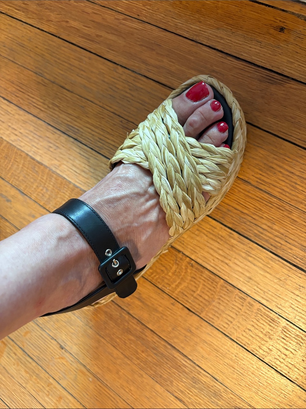 M. Gemi The Tessa Raffia Shoe. Natural raffia with black top and trim. - Picture 5 of 11